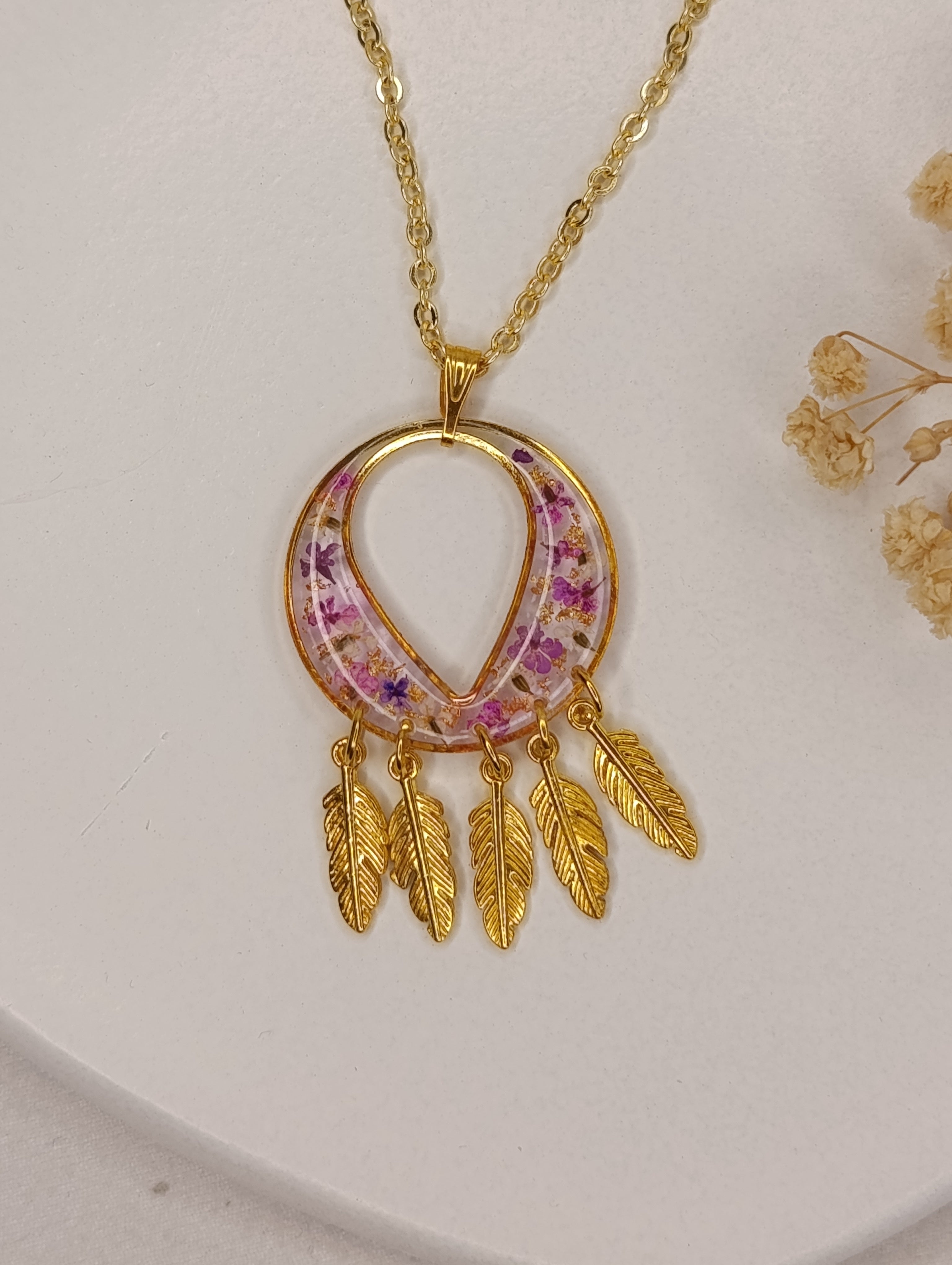 Collier attrape-rêves floral – tons rose & violet