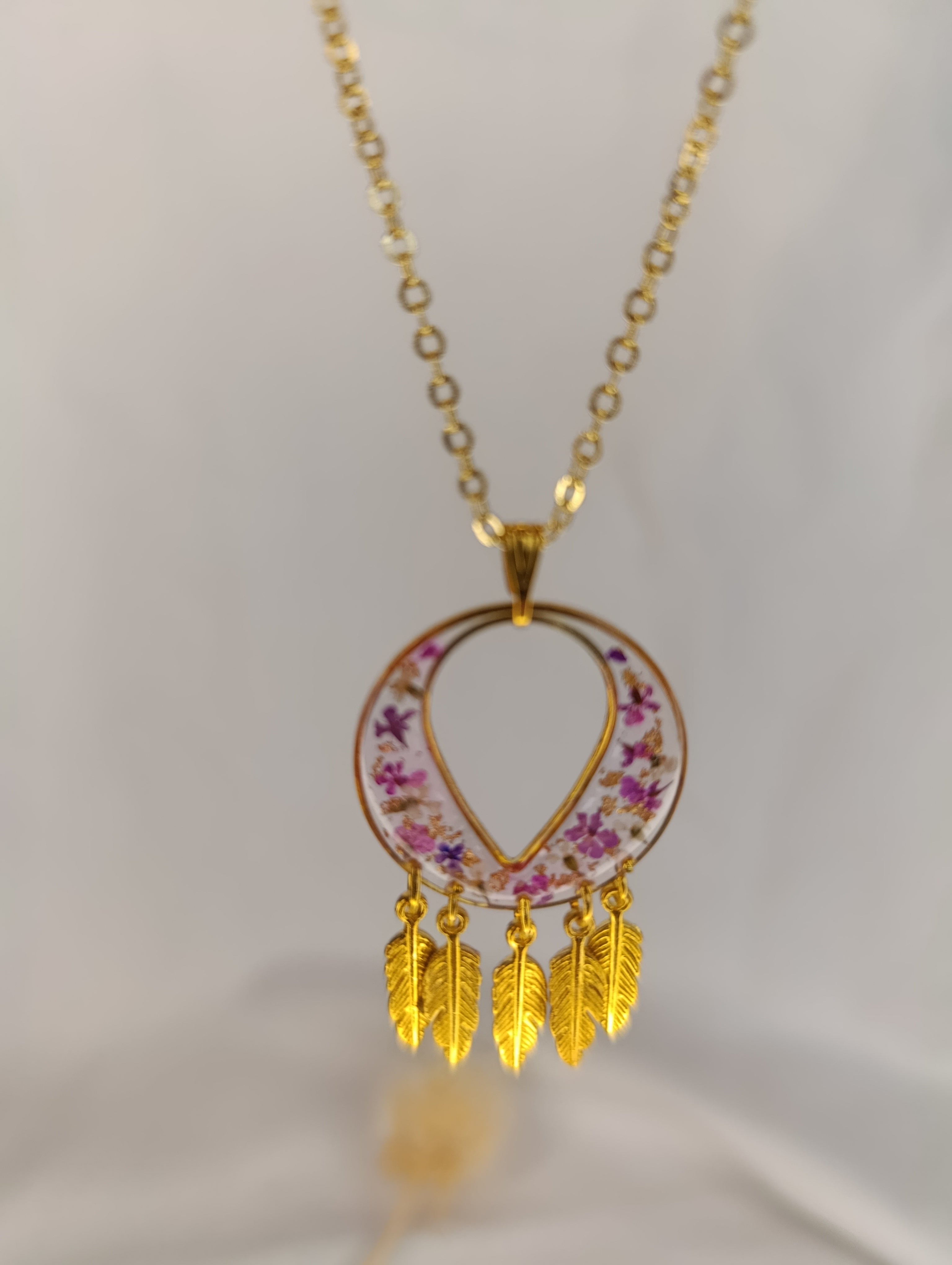 Collier attrape-rêves floral – tons rose & violet