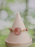 Bracelet cœur & fleurs rouges – Perles d'hématite dorée & agate champagne - A Fleur d'Or