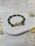Bracelet vert et doré – Fleur de cerisier & panais sauvage en résine, pierres naturelles & acier inox - A Fleur d'Or