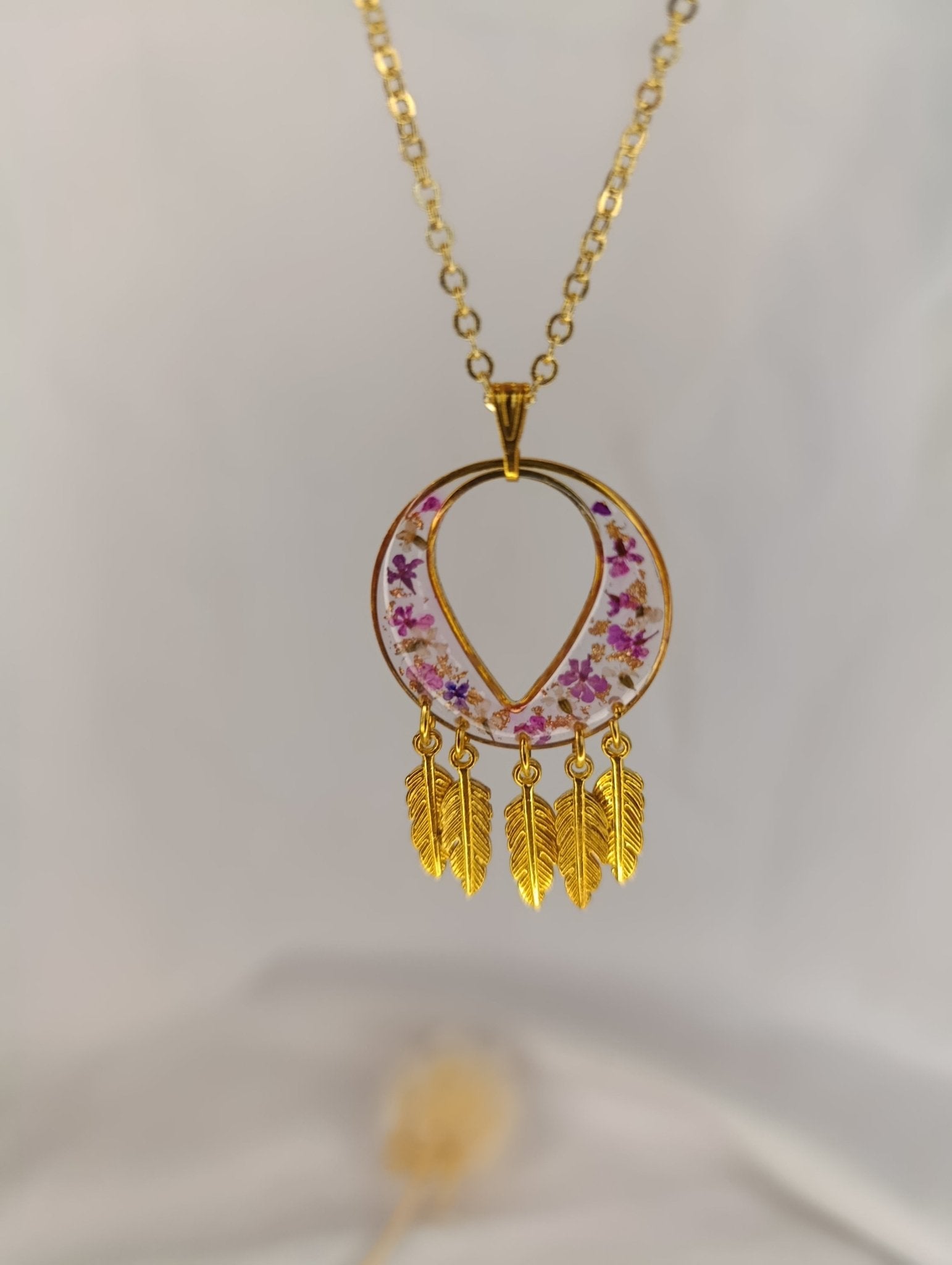 Collier attrape - rêves floral – tons rose & violet - A Fleur d'Or