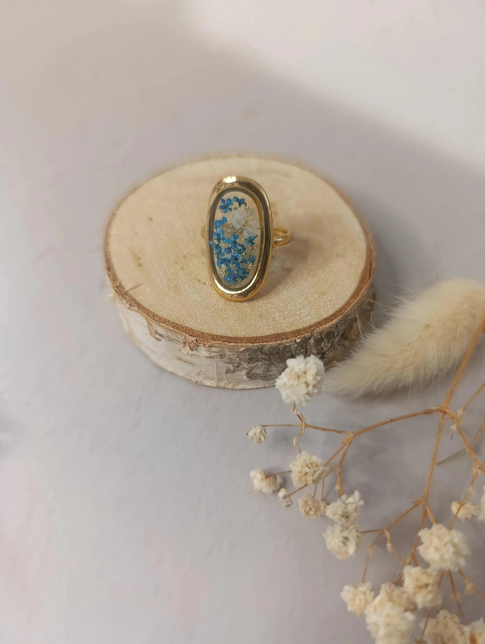 Parure florale bleue – Fleurs séchées & pierres naturelles - A Fleur d'Or