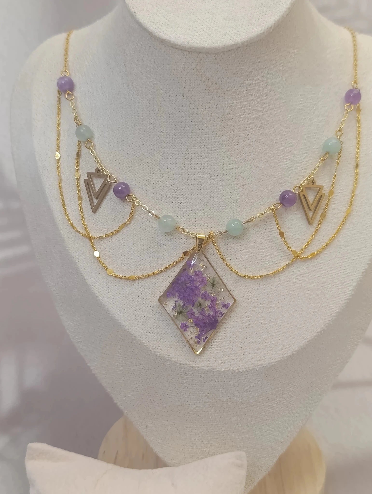 Parure florale violette – Résine, fleurs séchées & pierres naturelles - A Fleur d'Or
